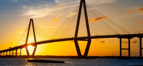 Sunset behind the Cooper River Bridge in Charleston, SC