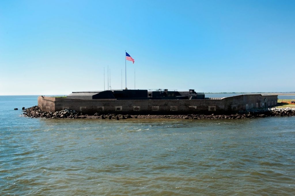 View of Fort Sumter and the Charleston Harbor.