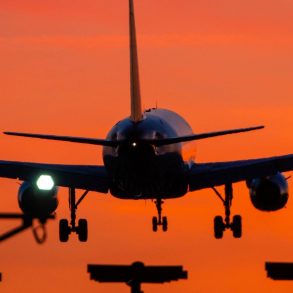 Plane landing at an airport