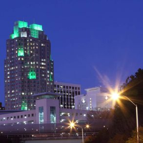 Raleigh-Durham skyline at night