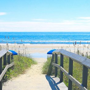 A public beach access point on a sunny day in Isle of Palms