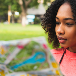 woman looking at map
