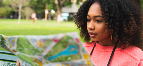 woman looking at map