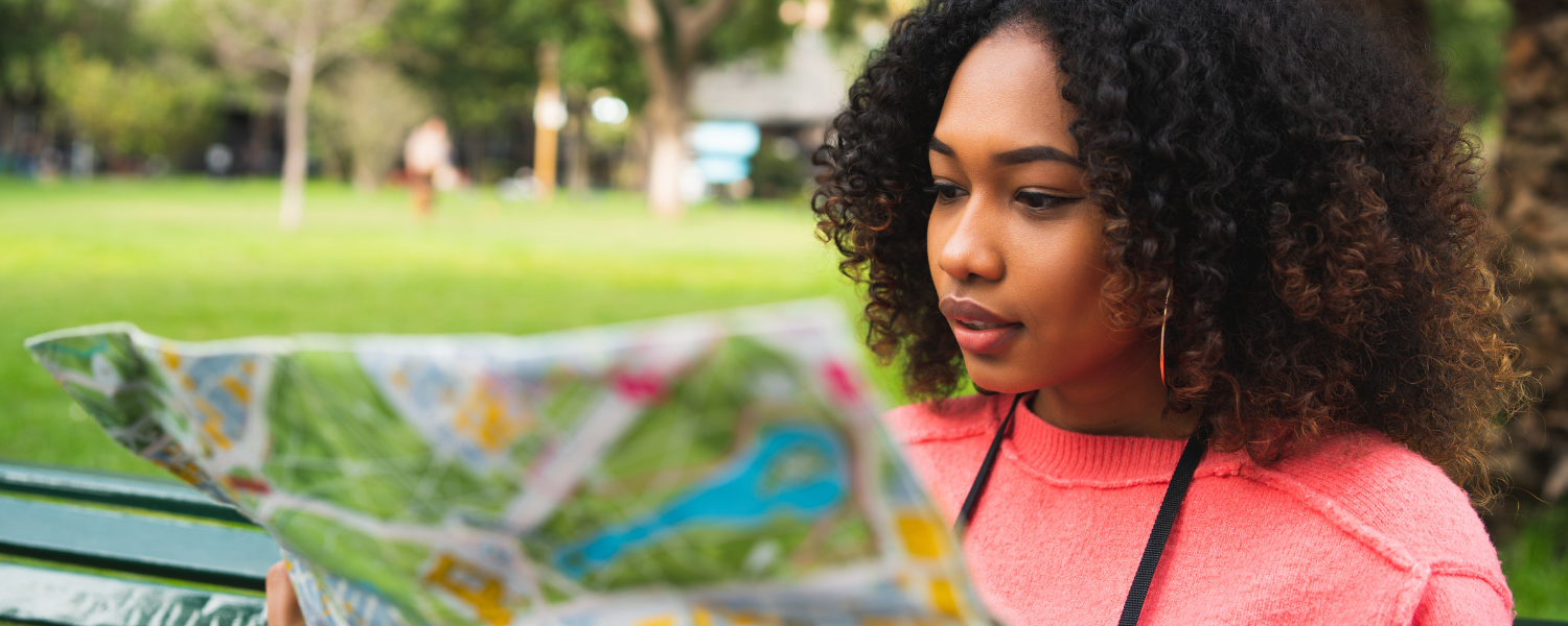 woman looking at map