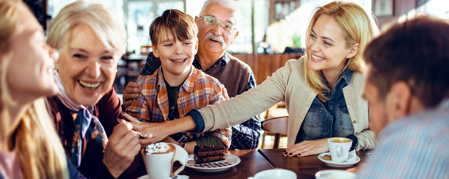 family having coffee and desert