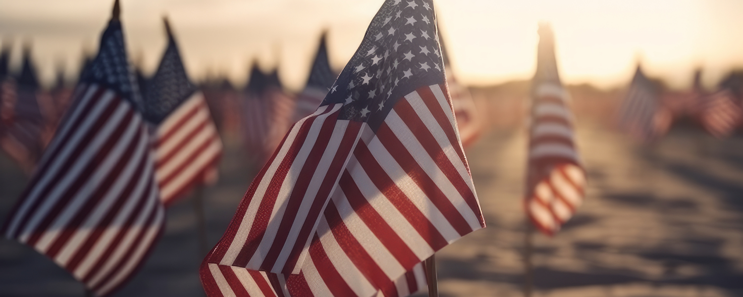 american flags on beach