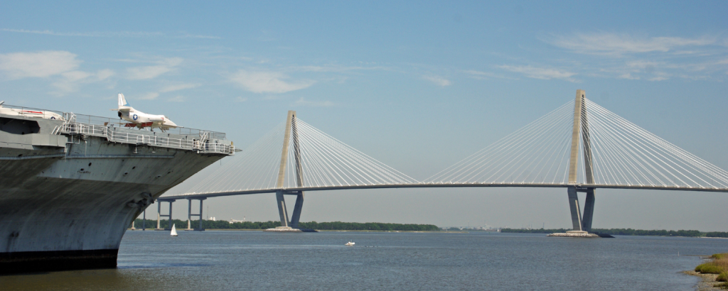 patriots point, aircraft carrier and bridge