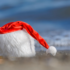 santa hat on beach