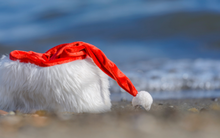 santa hat on beach