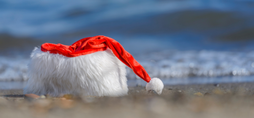 santa hat on beach