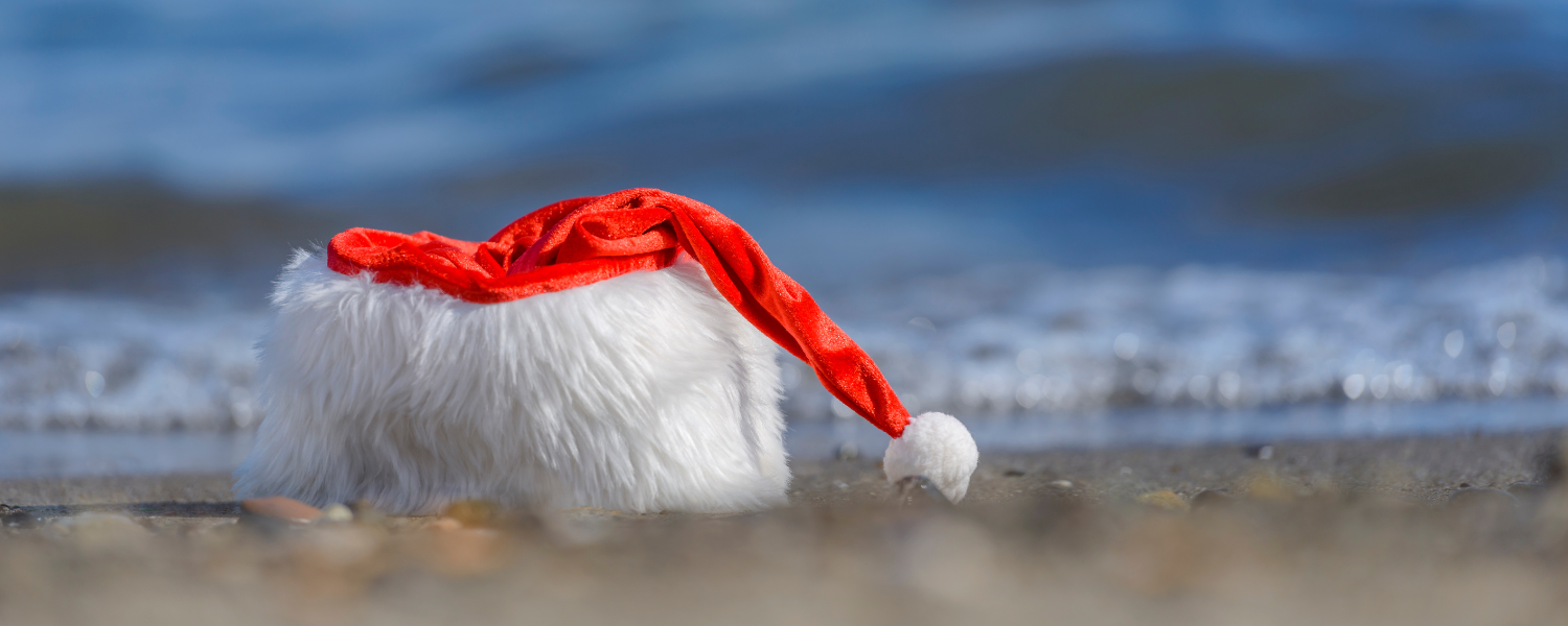 santa hat on beach