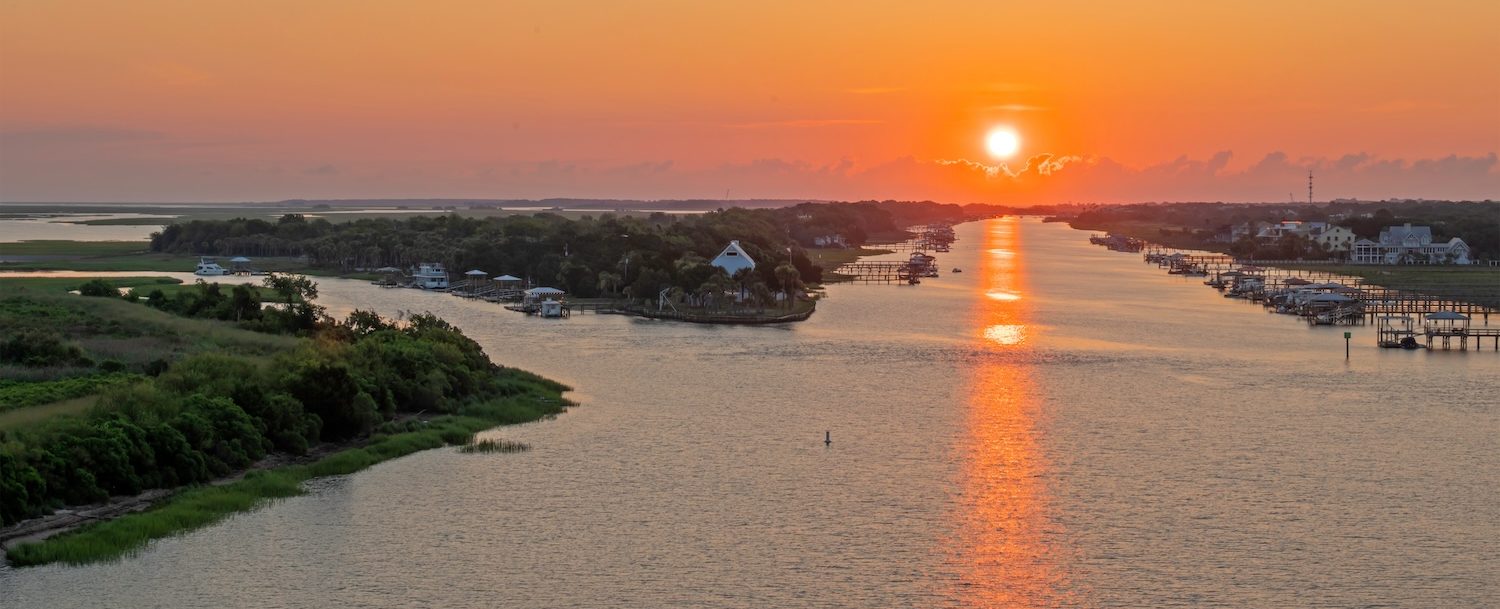 Sunrise over the Atlantic Intercoastal Waterway, which runs between Mount Pleasant and Isle of Palms