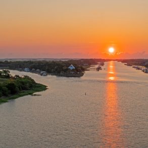 Sunrise over the Atlantic Intercoastal Waterway, which runs between Mount Pleasant and Isle of Palms