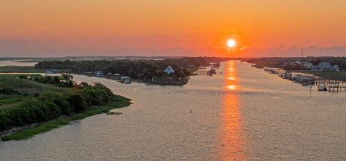 Sunrise over the Atlantic Intercoastal Waterway, which runs between Mount Pleasant and Isle of Palms