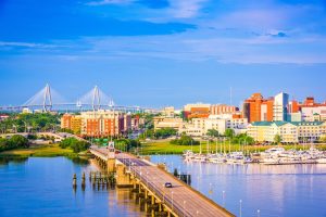 Charleston, South Carolina, USA skyline over the Ashley River.